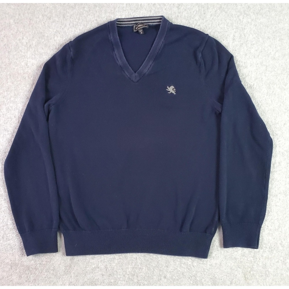 Express Sweater Mens Medium Blue 100% Cotton V Neck Lightweight Logo Knit